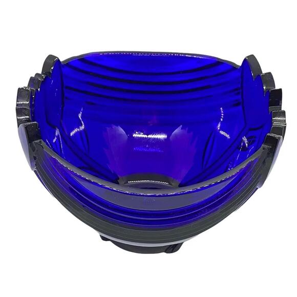 Vintage Cobalt Blue Art Deco Centerpiece Bowl With Tulip Design - Picture 2 of 10